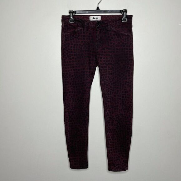 ACNE Skinny Jeans Womens 36 US 6 Kick Print Wine Denim EUC Low-Rise Crop Dot - Picture 1 of 7